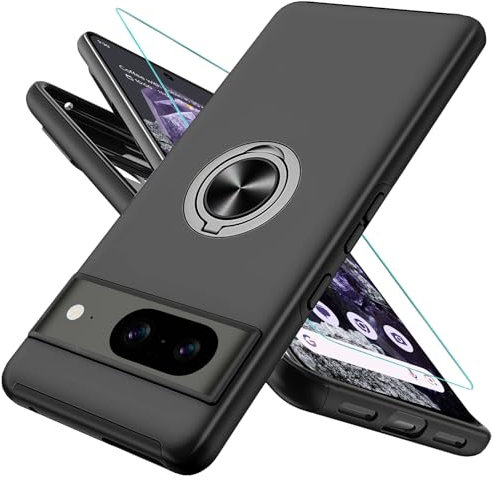 OTOFLYSTY Magnetisch Hülle mit Ständer für Google Pixel 8, Handyhülle Unsichtbarem 360° Metall Ring, Schutz der Kameralinse, Stoßfänge Fallschutz Stoßfest Slim Schutzhülle TPU Schwarz