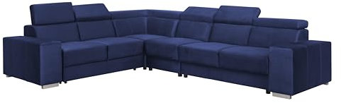 FORNIRO Alma Ecksofa L-Form mit Schlaffunktion – 330x265x85cm - Marineblau – Moderne Wohnlandschaft mit verstellbaren Kopfstützen – Stabil gebaut hoher Sitzkomfort Viele Farben Stoffvarianten wählbar