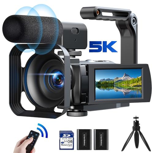 FIREFOTO Videocamera 5K 56MP Videocamera 16x Vlogging WiFi 3 pollici 270 ° Rotazione Touchscreen Recorder per YouTube con telecomando, microfono, paraluce, 2 batterie, scheda SD 64G