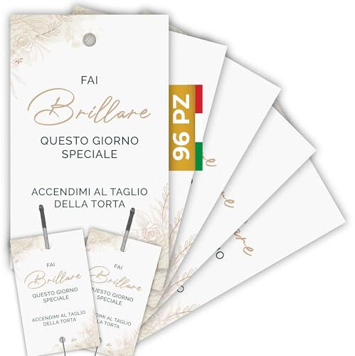 Etichette Scintille Luminose Matrimonio 96pz MADE IN ITALY - Biglietti Stelline Scintillanti in Cartoncino di Alta Qualità - Decorazioni Matrimonio Idee Originali (Scintille NON Incluse) (ES-01)