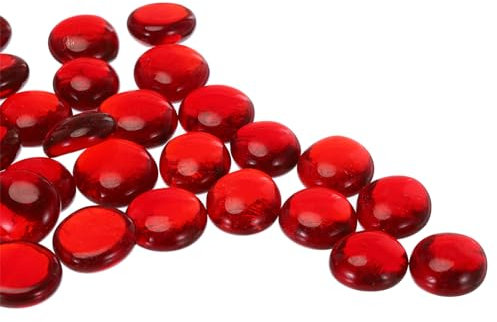 sourcing map Glass Beads,36pcs Flat Glass Gemstone Transparent Dark Red 0.44lbs (0.67-0.87) Glass Marbles Pebbles for Vase Fillers Aquarium Decor DIY Craft