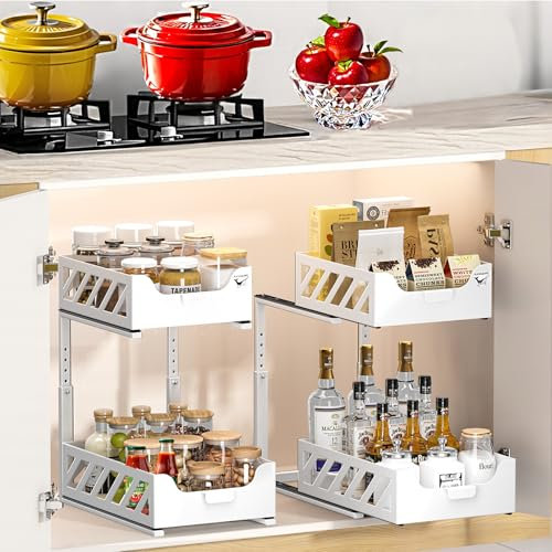 KANCAMPI Arbeitsplatte küche Spülbecken Organizer,Spülschrank Organizer Gewürzregal schublade,2PAK-Metall schrank organizer küche,Putzmittel organizer küchen Teleskopschublade ausziehbare schublade
