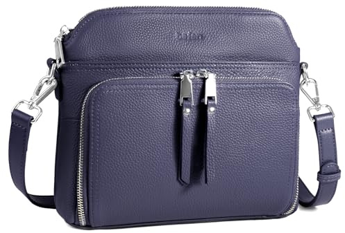 befen Echtleder Umhängetasche Damen RFID-Blockierung Handtasche Mittelgroß, Leder Crossbody Bag mit Integrierter Brieftasche, Schultertasche Damen Handytasche mit Verstellbar Schultergurt, Blau