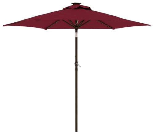 vidaXL Sombrilla jardín con luz LED poste acero burdeos 225x225x212 cm, parasol, paraguas, sombrilla de exterior, sombrilla de jardín