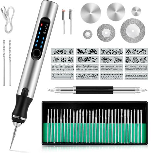 Electric Engraving Pen Kit, Engraving Tool Kit, Cordless Engraver Pen, USB Rechargeable, Mini Rotary Carving Tools for DIY Art Carving Glass Wood Metal Stone Plastic Nails and Jewelry