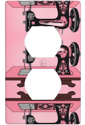 Doppelsteckdosen-Wandplatte, elektrische Steckdose, Lichtschalter-Abdeckung, Kunst-Blende, Schalterplatte für Heimdekoration, 11,4 x 7,9 cm, Vintage-Pink, Nähmaschine bedruckt