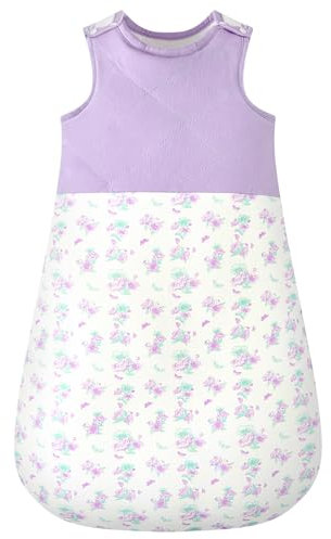 Schlafsack Baby Winter 2.5 Tog, 100% Baumwolle Babyschlafsack Warm Neugeborene Schlafsack Mit Verstellbaren Knöpfe Und Seite ReißVerschluss für Mädchen Jungen(Lila,60cm)