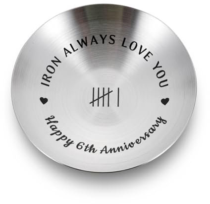 Iron 6th Anniversary Wedding Gifts, 6 Year Anniversary Jewelry Tray for Wife, Happy Anniversary for Her Him, 4 Ring Holder, Anniversary Birthday Gifts, Valentines Day, Christmas Stocking Stuffers