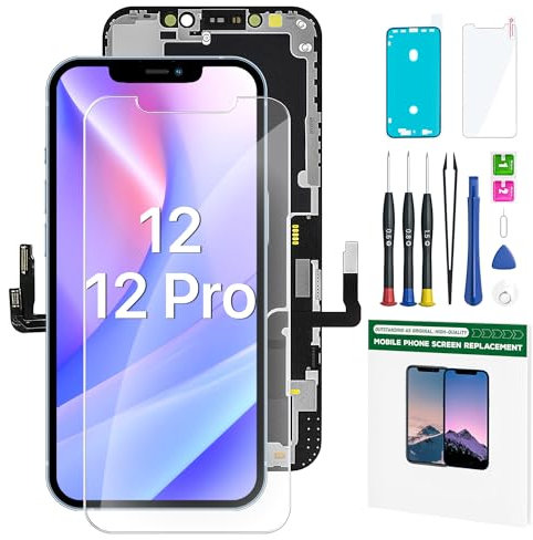 YOXINTA Ersatz-Set für iPhone 12 und 12 Pro, 15,4 cm (6,1 Zoll) LCD-Display, 3D-Touchscreen-Digitalisierer, komplettes Montage-Reparaturset, wasserdichter Rahmenaufkleber + Displayschutzfolie aus