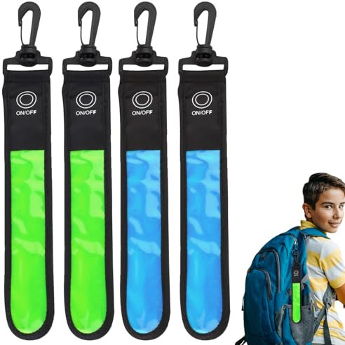 GOMETY LED Blinklicht für Schulranzen, 4 Stück Kinder Reflektoren Blinklicht Schulranzen mit 3 Modi Sicherheitslicht Wasserdicht Reflektor Anhänger für Rucksack Wandern Joggen (Blau+Grün)