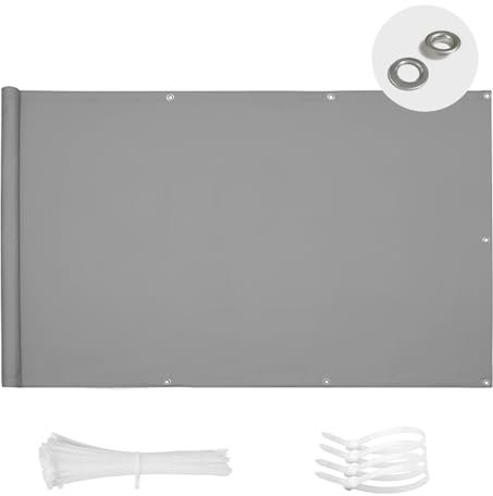 SUN BLOCK Balkon Sichtschutz 90x300cm Balkonabdeckung PES UV-Schutz balkonschutz wetterfest,mit Kabelbinder,Grau