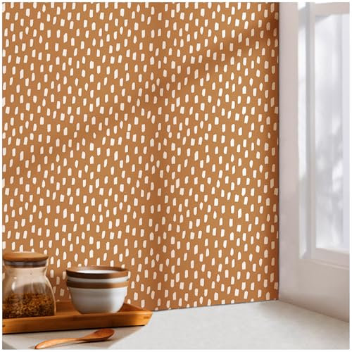 HAOKHOME Peel and Stick Wallpaper Boho Modern Dots Wall Paper Removable for Bathroom Caramel/White Contact Paper 3m x 44.5cm