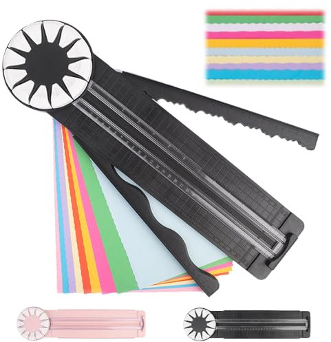 Papierschneider, 12 in 1 Papierschneider mit Schnittlinienführung Und Seitenlineal, Papierschneidemaschine mit Wellenschnitt, Multifunktionale Kantenschneider für Papierarbeiten (Schwarz)