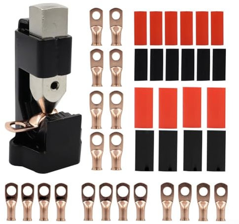 Hammer Lug Crimper Tool Sets, Hammer Crimper With 20PCS Wire Lugs 20PCS Heat Shrink Tubes For Automotive Cable Lugs Inverters Larger Ring Terminal