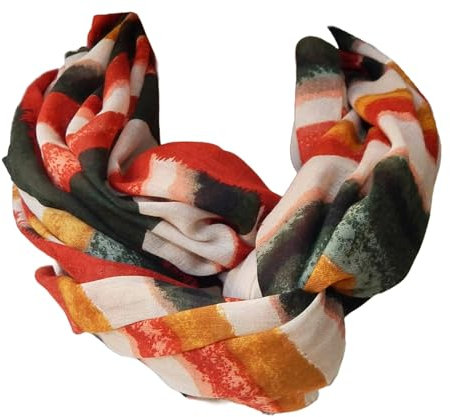 GIL-DESIGN XXL LOOP SCHAL SCHLAUCHSCHAL RUNDSCHAL HALSTUCH TÜCHER AUSWAHL HERBST WINTER 2023-2024 (Streifen Muster Beige Senf Rost Grün 13)
