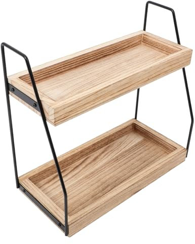 MOLUCKFU Aufbewahrungsregal Zweistöckig für Tisch Holz und Küche, mit Eisen