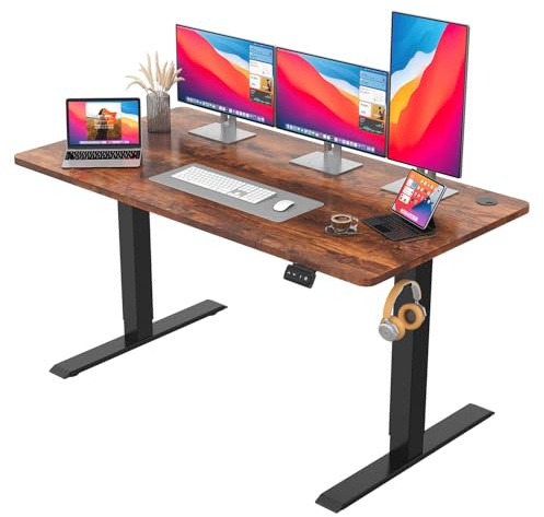 JUMMICO Justerbar höjd skrivbord stående skrivbord elektriskt höj- och sänkbar höjd med minnesfunktion, 140 x 60 cm, brun