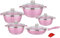 Nonstick Cookware Sets Granite Cooking Pots And Pans With Glass Lids Marble Coated Aluminium Home Kitchenware Cooking Pot With Saucepans Frying Pan Stock Pot 10 Piece,Pink 69Tranquillity