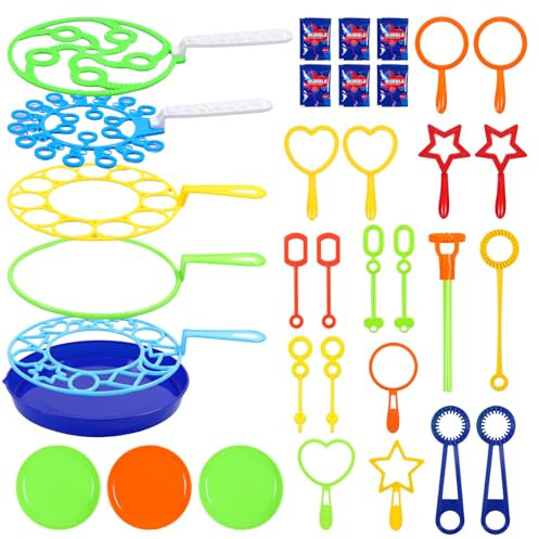 34 Stück Seifenblasen Set für Kinder, Große Seifenblasenstäbe, Seifenblasen Blase, Bubble Maker Spiele, Seifenblasen für Indoor und Outdoor Bubble Maker Spiele Kindergeburtstag, Partys, Hochzeit