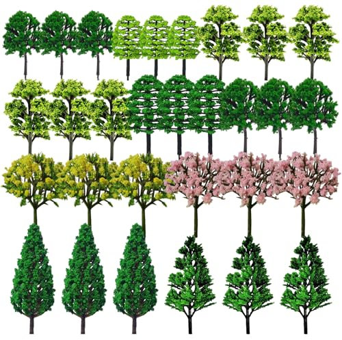 Xmart 30 Pièces Arbre Maquette Arbres Miniatures en Plastique Modèle Arbres Mixte Maquette de Table de Sable Maquette D'entraînement pour Le Bricolage Paysager 3-7cm
