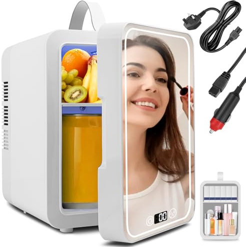 Gdsode Mini Fridge, 6 Litre/6 Cans Car Fridges, Small Fridge Cold & Warm Adjustable temperature, >25dB, LED Temperature Display, Car/Home Mini Refrigerator for Bedrooms, Drinks, Cosmetics, Facial Mask