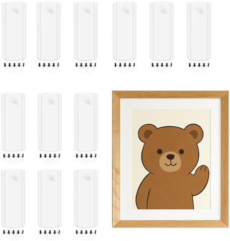 12Pcs Sticky Picture Hooks No Nails, Heavy Duty Self Adhesive Picture Hooks, Removable No Nails Pictures Hanging Strips, Universal Damage-Free Pictures Hangers for Wall Frames on Home and Office