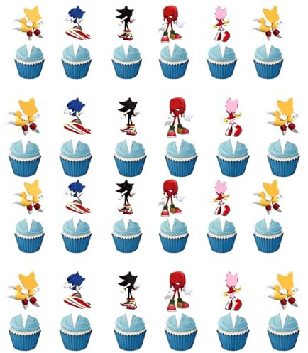 24 Stück Sonik cupcake deko, Birthday tortendeko für Geburtstagsfeiern, für Jungen und Mädchen.