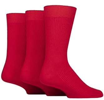 Glenmuir Men’s 3 Pair Laird Cotton Ribbed Trouser Socks – Soft, Breathable & Durable, Ideal for Work & Formal Wear with Ribbed Top for Secure Fit, Comfortable Everyday Wear, Size 7–11 Reds