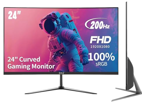 ZZA 24 Curved Monitor 200Hz 144Hz Computer Gaming Monitors FHD1080p, 2800R, VA Display with Ultra-Thin Bezels, HDMI/DP Ports, Adjustable Tilt, Eyecare