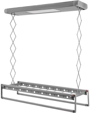 Shalmidor Elektrischer Wäscheständer Deckenmontage, Wäscheständer Decke, Fernbedienung Wäschespinne mit Decke Ausziehbarer Wäschehalter LED Beleuchtung 125x31x7 cm (Grau)