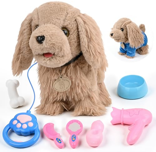 Vankarr Kinderspielzeug, zum Laufen und Bellen elektrischer Hund mit Leine Hundemantel interaktives Haustier Kuscheltier, Spielzeug für Mädchen, Jungen, 3, 4, 5, 6 Jahre