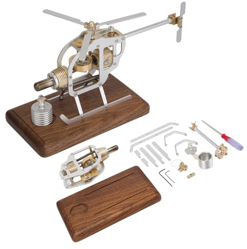 Stirling Motor Modell, HX15 Funktionsfähiger Mechanischer Hubschraubermotor Modellbausatz Zum Selberbauen, Geschenk Für Maschinenbauingenieure Und Luftfahrtbegeisterte (KIT Version)