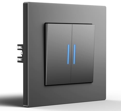 BSEED Interrupteur va et vient Avec Griffes, Interrupteur Mural Avec Voyant Lumineux, Port de connexion rapide, Cadre avant PC, 2 Gang 2 Voie, 86mm, Gris