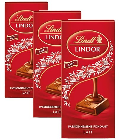 Lindt - Tablette LINDOR - Chocolat au Lait - Cœur Fondant, 150g (Lot de 3)