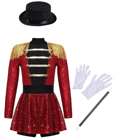 Eulervate Tanzkleid Pailletten Mädchen Zirkus Kostüm Kinder Body Langarm Zirkus Tanzkostüm Dompteur Outfit Set Halloween Karneval Fasching