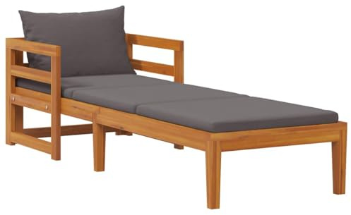 Foknhdi Holz Sonnenliege Gartenmöbel aus massiver Akazie 202x68x60 cm dunkelgraue Polster Robust und Langlebig für Balkon Terrasse Garten Lounge Komfortable Outdoor Liege