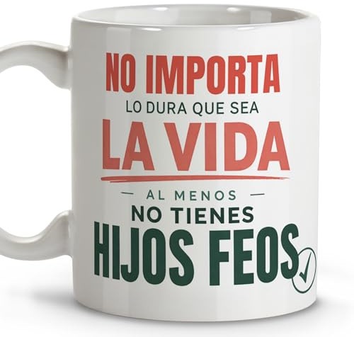 LolaPix Taza Mama/Papa. Detalles Dia de la Madre. Dia del Padre Regalos. Regalos para Mama Original. Apta para Lavavajillas. Taza Blanca para Padres 330ml. Hijos Feos