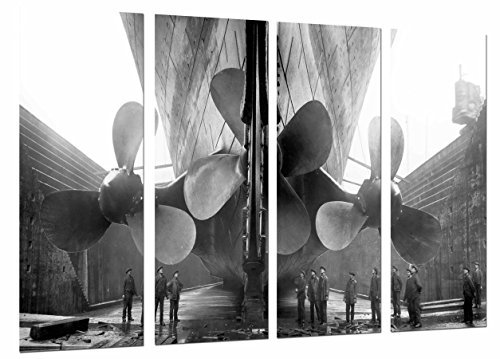 Wandbild - Altes Schiff, riesige Propeller, Vintage Titanic Cinema, 131 x 62 cm, Holzdruck - XXL Format - Kunstdruck, ref.27096