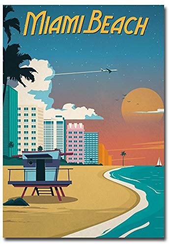 Miami Beach Travel Vintage Art Refrigerator Magnet Size 2.5 x 3.5