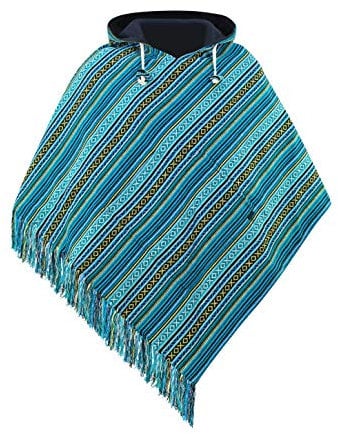 virblatt - Herren Poncho | Baumwolle | Winter | Zum Wenden | Mexiko Stil | Warm | Kapuze | Baja Hoodie | Goa | Rollstuhl - Abajo L-XL Grün