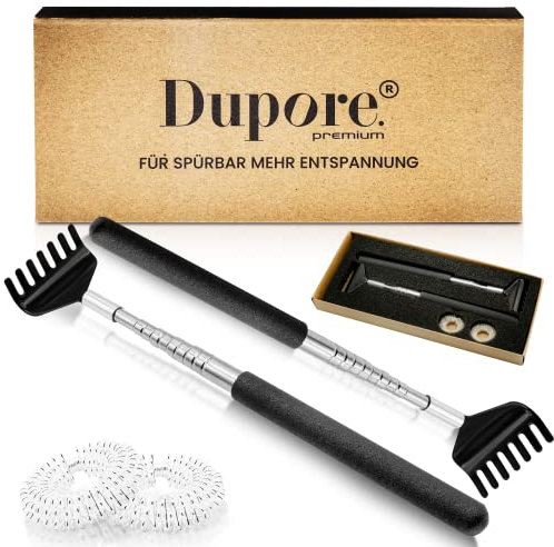 2x DUPORE Rückenkratzer Ausziehbar Aus Hochwertigem Edelstahl Premium - Praktischer Teleskop Rückenkratzer - 68cm - Kratzhand Rücken - Back Scratcher + GRATIS 2x Akupressur Ring