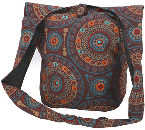 GURU SHOP Sadhu Bag, Ethno Shopper, Bestickter Schulterbeutel - Schokobraun, Unisex - Erwachsene, Synthetisch, 30x32x20 cm