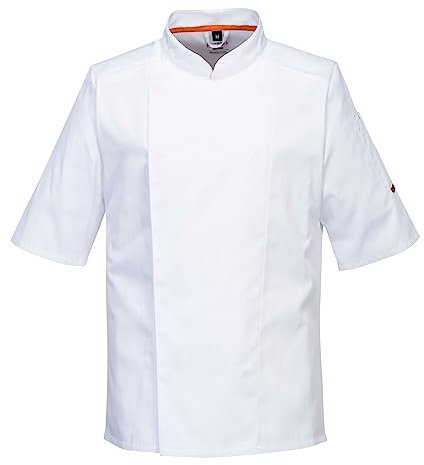 Portwest C738 Men's Mesh Air Pro Chef Jacket - Slim Fit Short Sleeve Workwear White, Medium