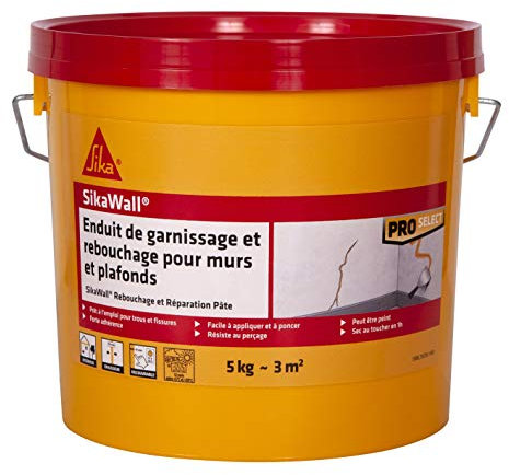 Sika 593295 Rebouchage et Réparation, Enduit de Garnissage et Rebouchage pour Murs et Plafonds en pâte, 5kg Blanc