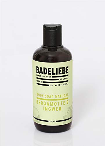 BADELIEBE Duschgel mit Bergamotte & Ingwer – 250 ml vegane Seife in 100% recycelter Flasche zur Reinigung und Pflege von Gesicht & Körper – Frei von Palmöl und Tierversuchen