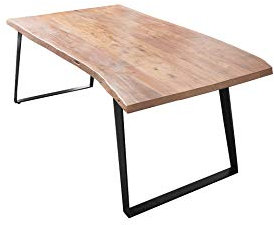 SAM Esszimmertisch 140x80 cm Havanna, Baumkantentisch naturfarben, Akazienholz massiv, schräges U-Gestell Metall schwarz