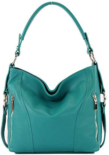 modamoda de T202 Damen Leder Henkeltasche Schultertasche handmade in Italy, Farbe:Türkisblau