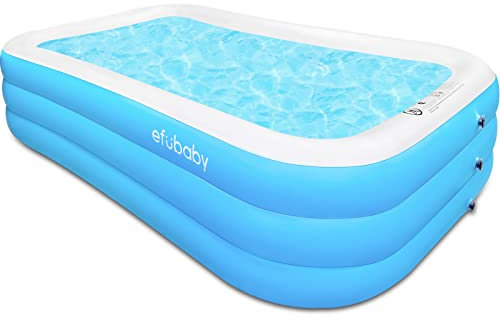 Aufblasbarer Schwimmbecken, efubaby 304,8 x 182,9 x 55,9 cm, aufblasbarer Pool, für Kinder, Kleinkinder, Familie, Hinterhof-Pools für Erwachsene und Kinder ab 3 Jahren, Hellblau