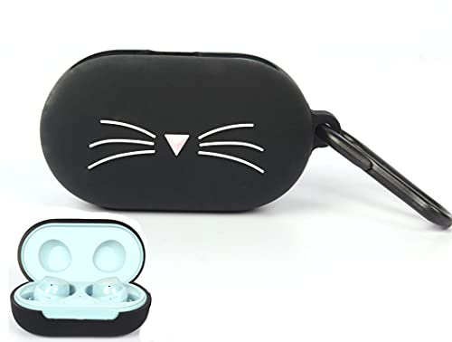 MI-KOU Silicon Case Protective Cover Compatible with Samsung Galaxy Buds Plus 2020 / Galaxy Buds 2019 Earbuds,Supports Wireless Charging,Shockproof Protective Cover,Cute Cartoon Cat-Black