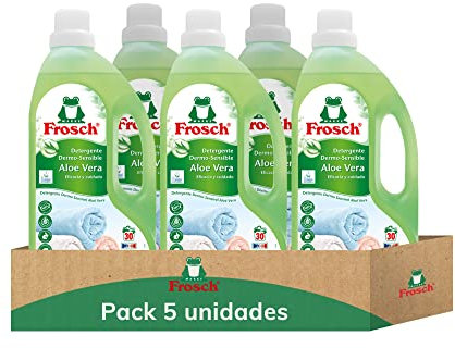 Frosch - Detergente Líquido Concentrado Ecológico Aloe Vera para Lavadora, Ropa Limpia e Impecable en el Lavado, Apto para Todo Tipo de Tejidos menos Lana y Seda - Pack de 5 Unidades x 1.5 L